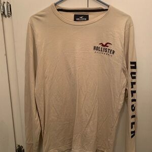 Hollister Cream Long Sleeve Tee with Branding